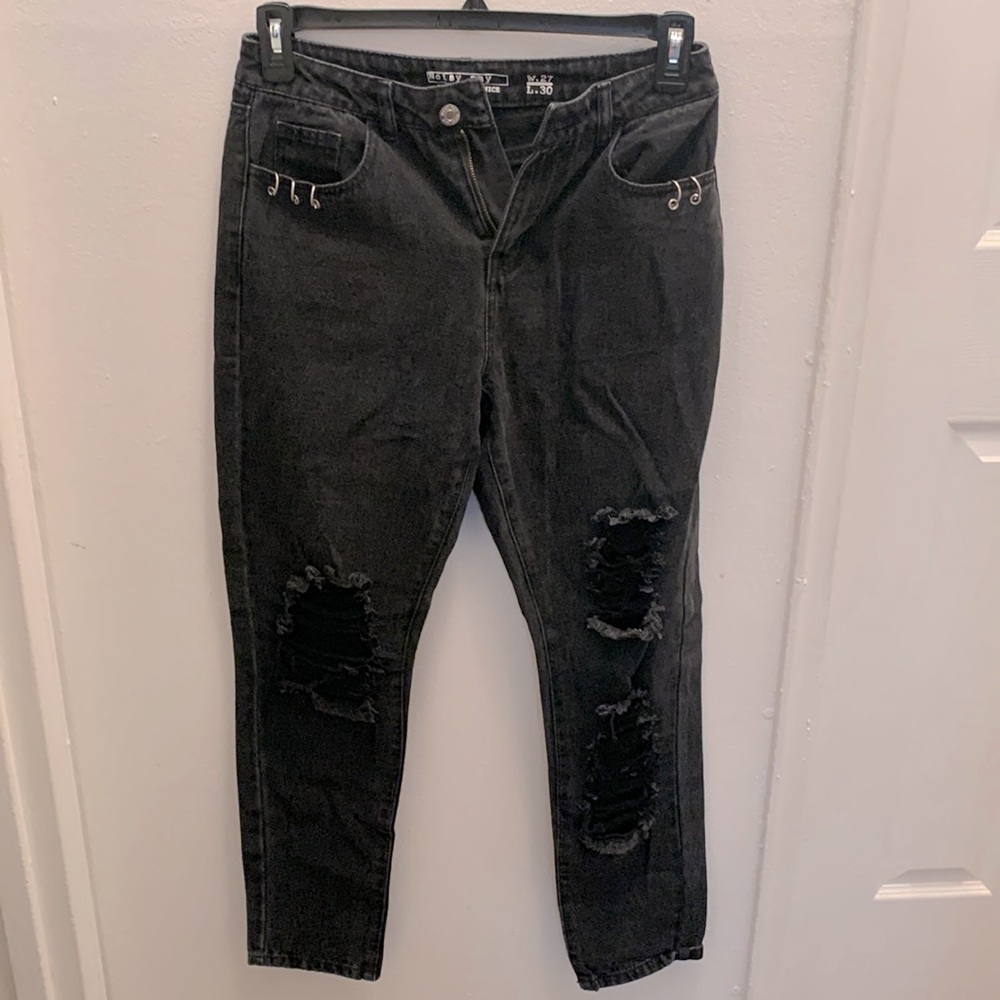 Black distressed ankle cut jeans